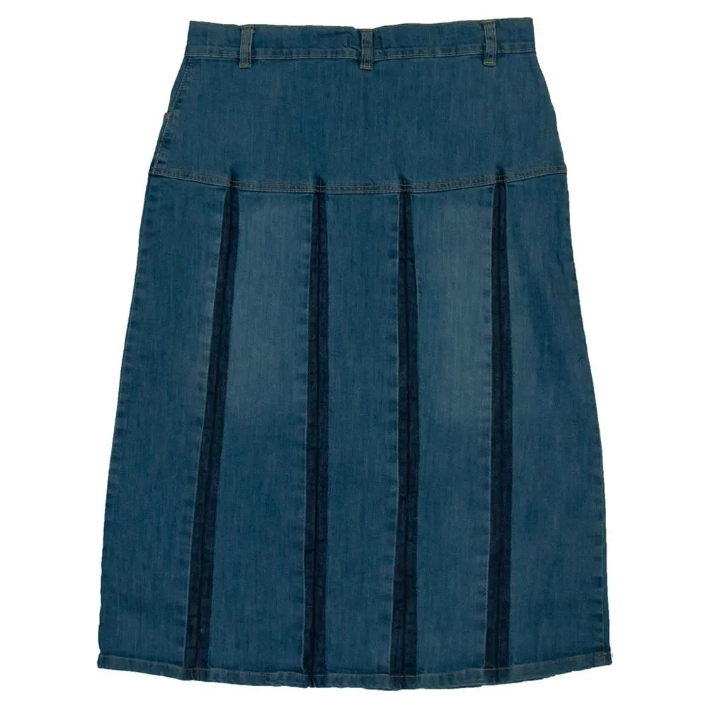 Clove Jeans Womens A Line Pleated Strech Blue Denim Midi Skirt Plus Size 14-24