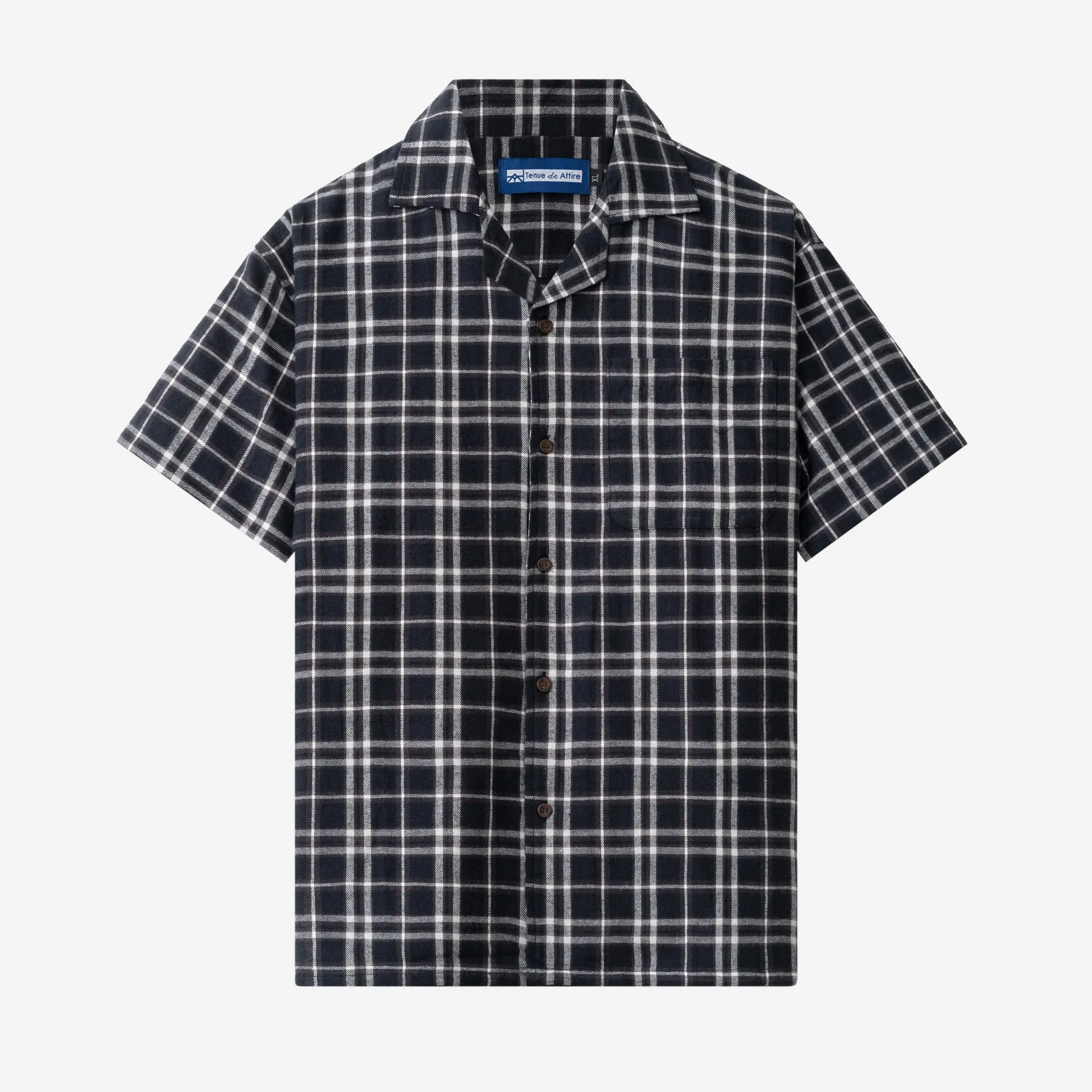 College Days Flannel Camp Collar - Black Grey