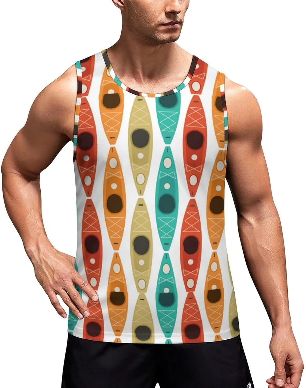Colored Kayaking Men's Tank Tops Summer Sleeveless T-Shirts Gym Workout Tee Casual Beach Tee