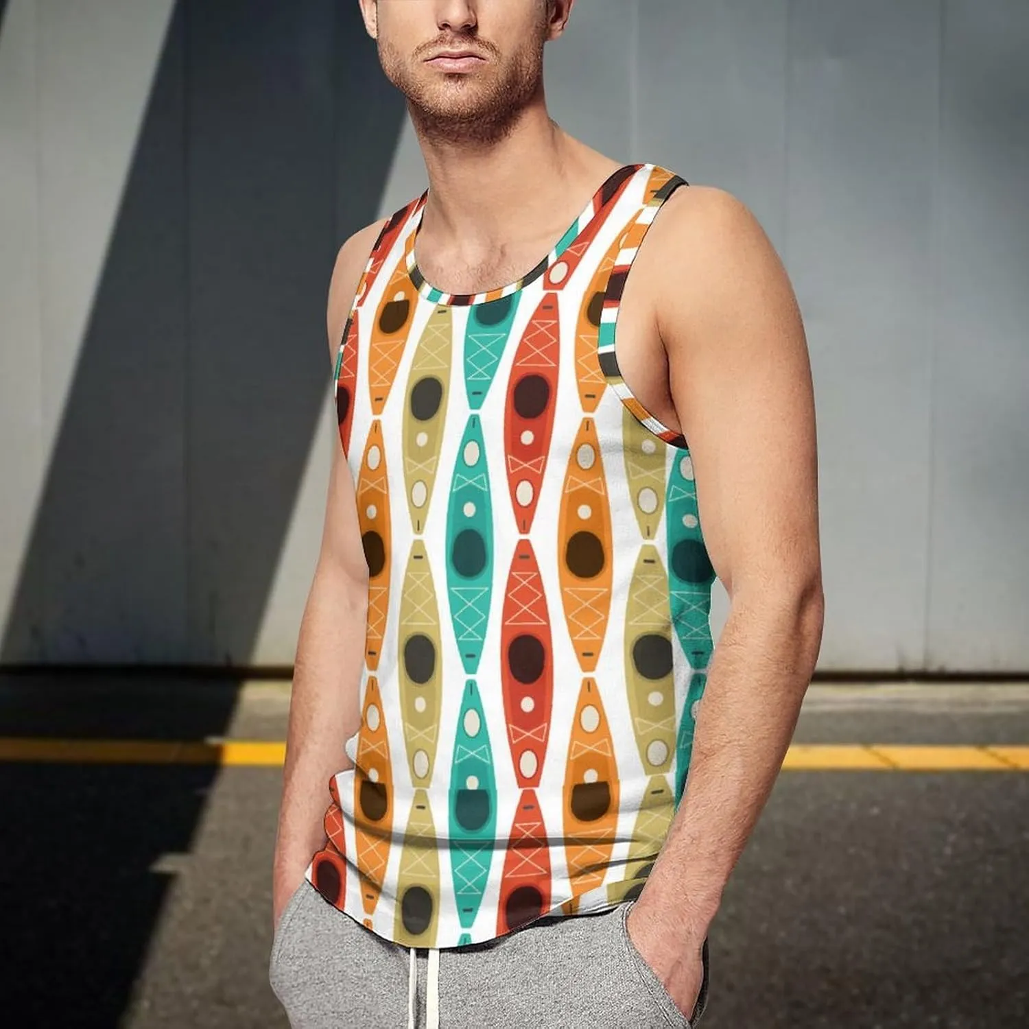 Colored Kayaking Men's Tank Tops Summer Sleeveless T-Shirts Gym Workout Tee Casual Beach Tee