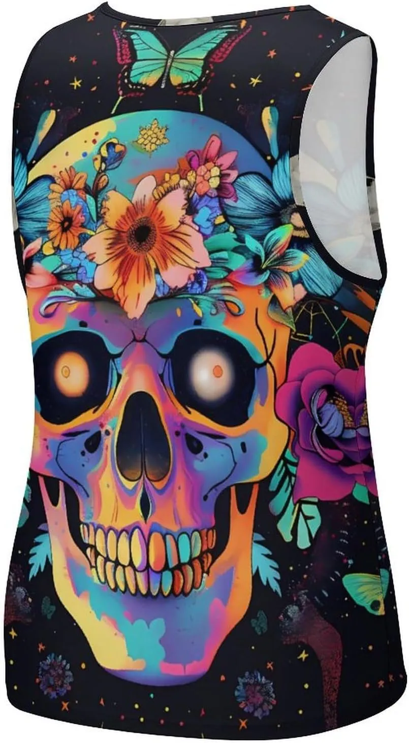 Colorful Skulls and Flowers Mens Tank Top Undershirt Sleeveless Gym Vest Workout T-Shirts