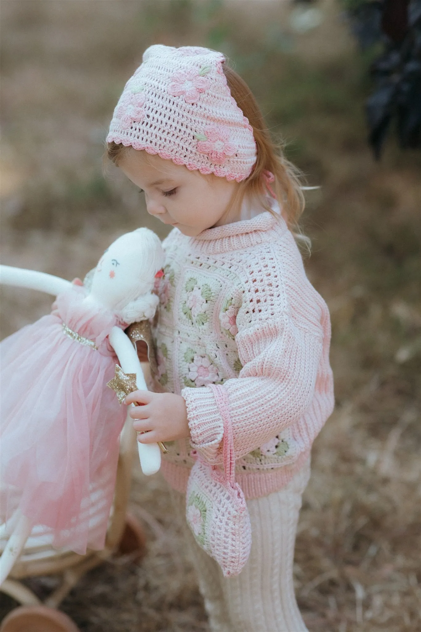 Crochet Bandana - Pink Flower