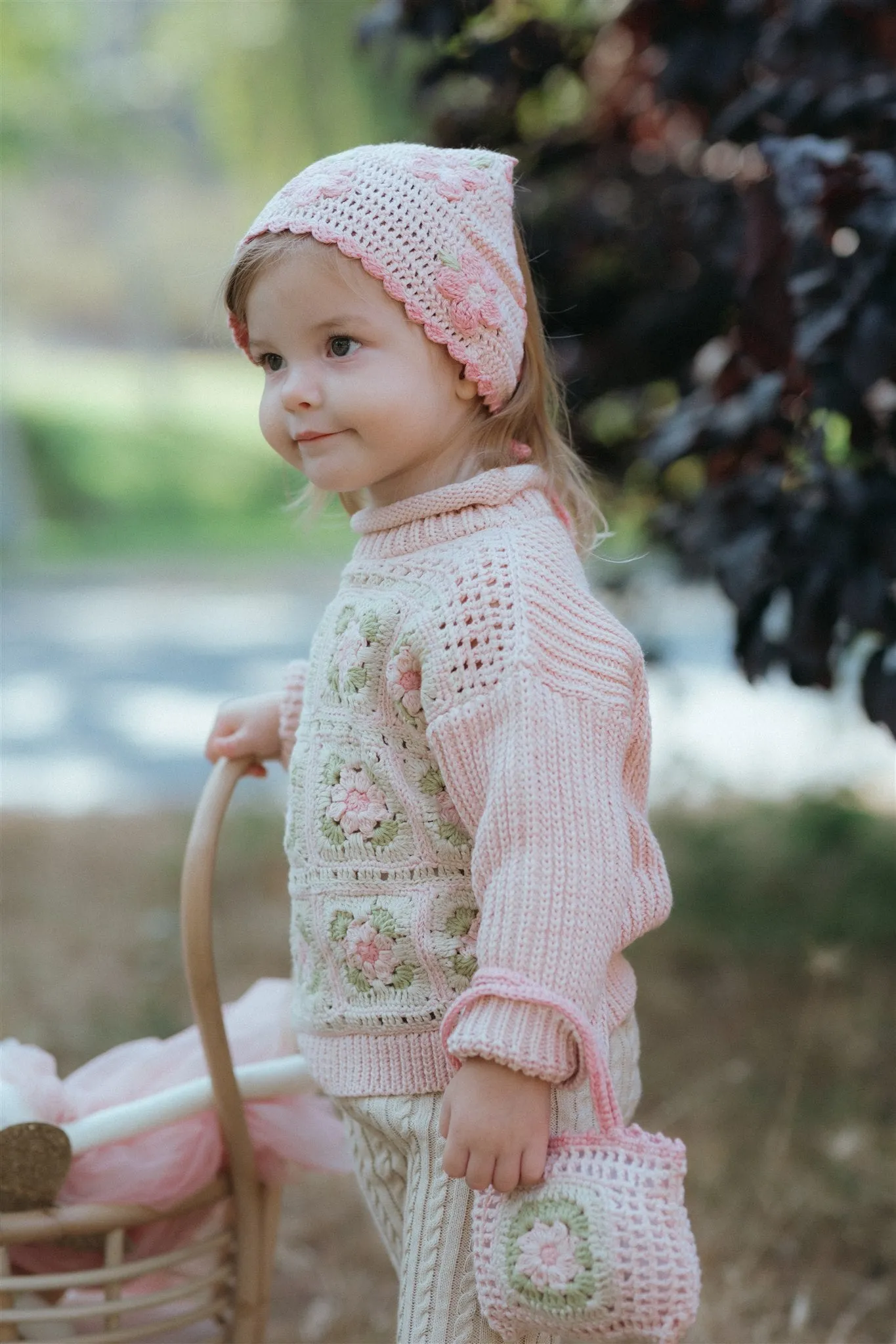 Crochet Bandana - Pink Flower