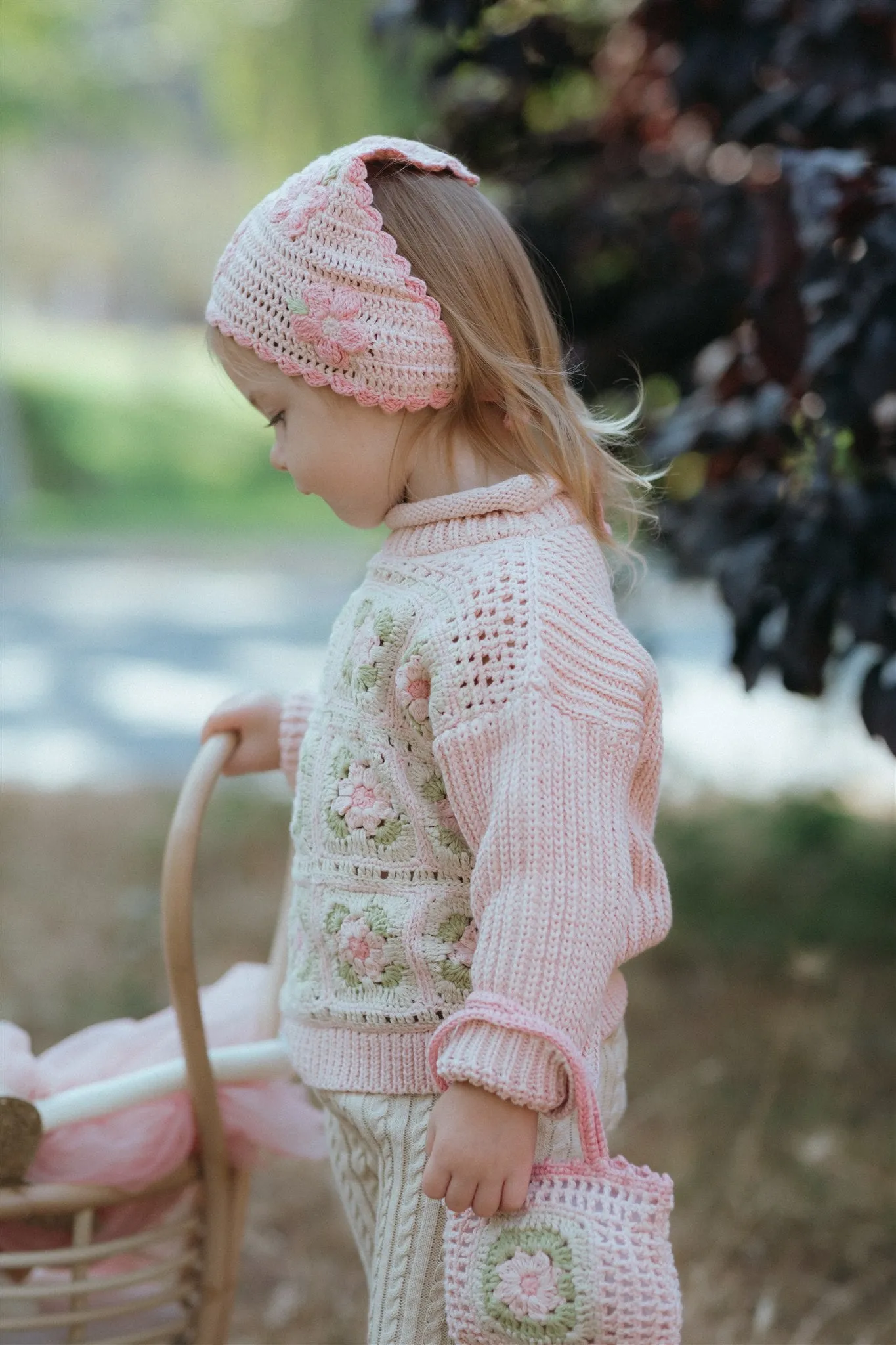 Crochet Bandana - Pink Flower