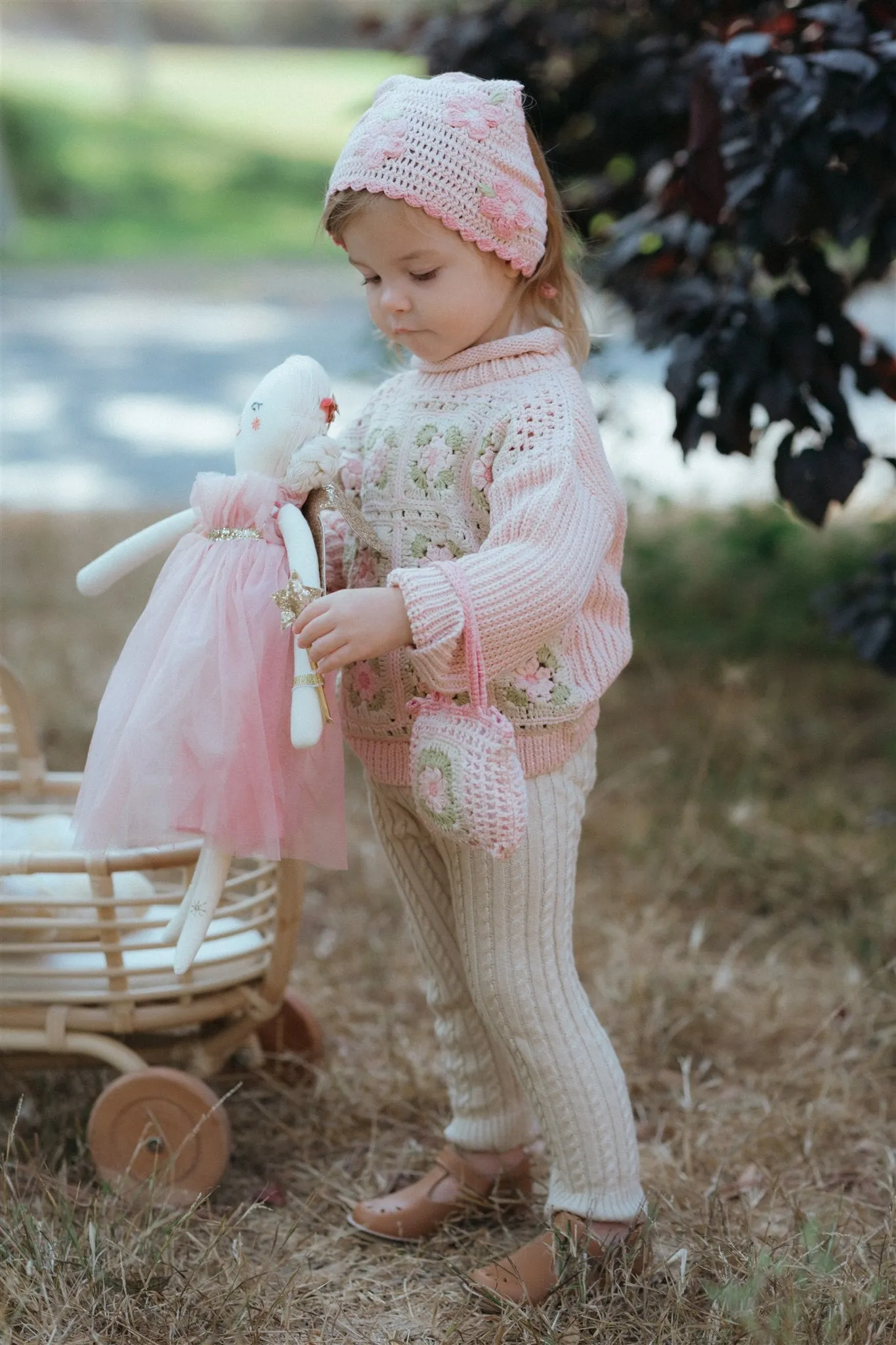 Crochet Bandana - Pink Flower