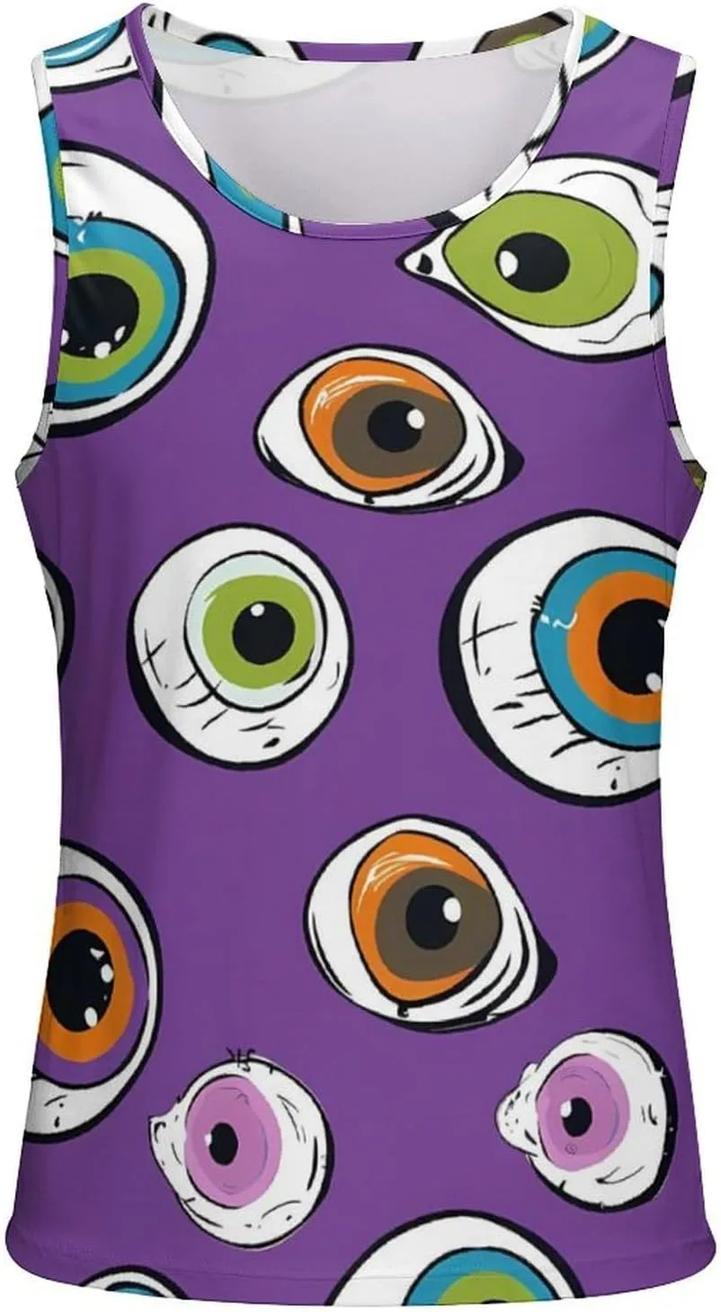 Cute Eyeball Pattern Mens Tank Top Undershirt Sleeveless Gym Vest Workout T-Shirts