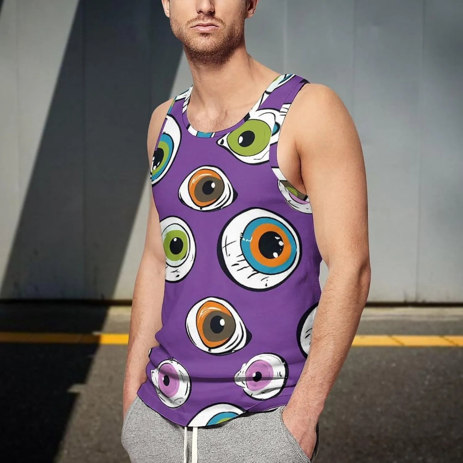 Cute Eyeball Pattern Mens Tank Top Undershirt Sleeveless Gym Vest Workout T-Shirts