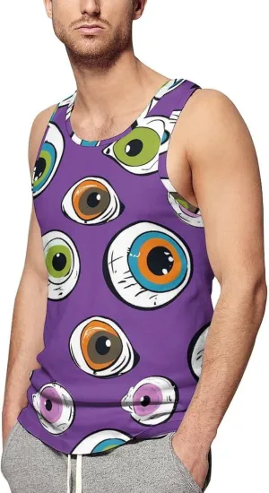 Cute Eyeball Pattern Mens Tank Top Undershirt Sleeveless Gym Vest Workout T-Shirts