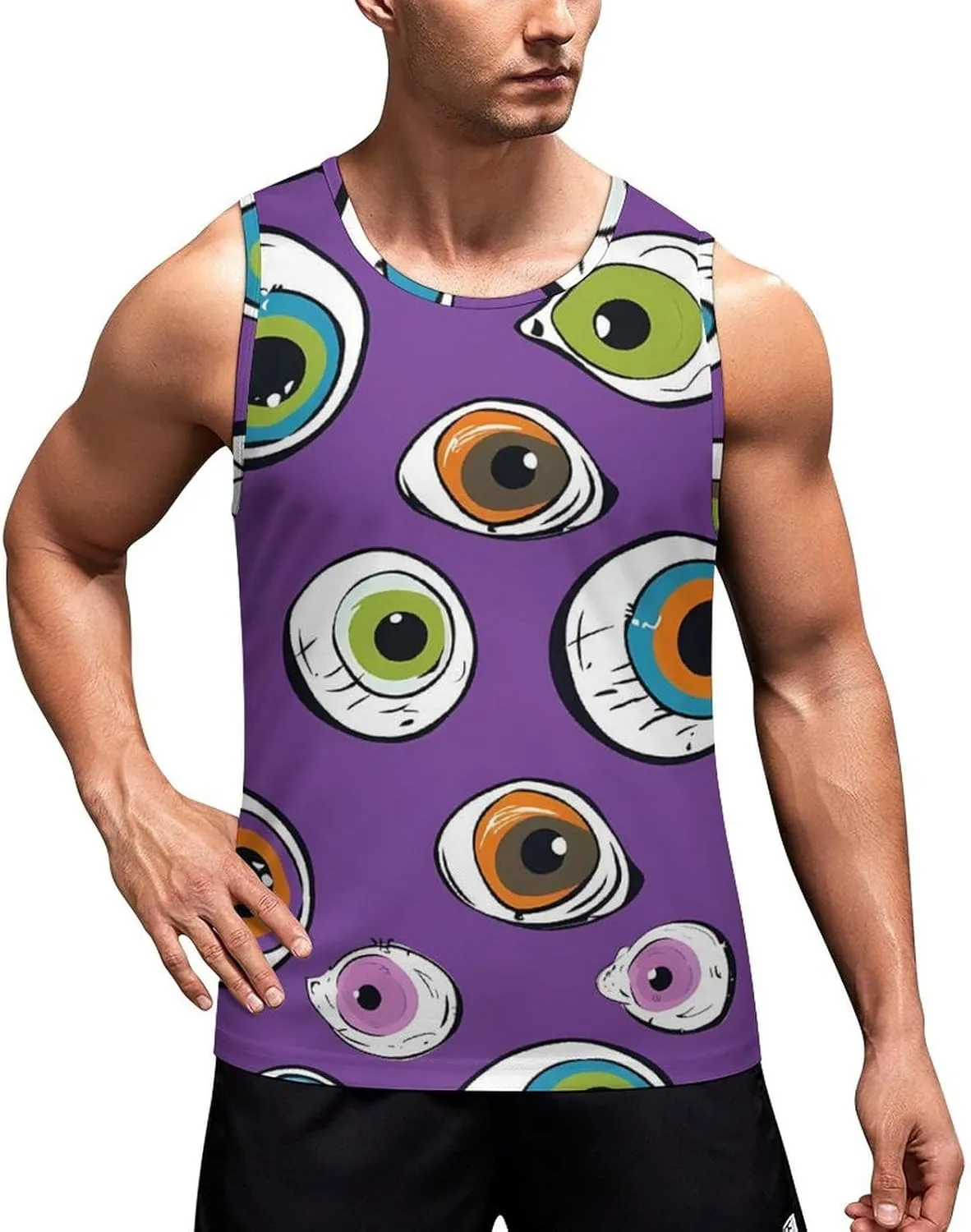 Cute Eyeball Pattern Mens Tank Top Undershirt Sleeveless Gym Vest Workout T-Shirts