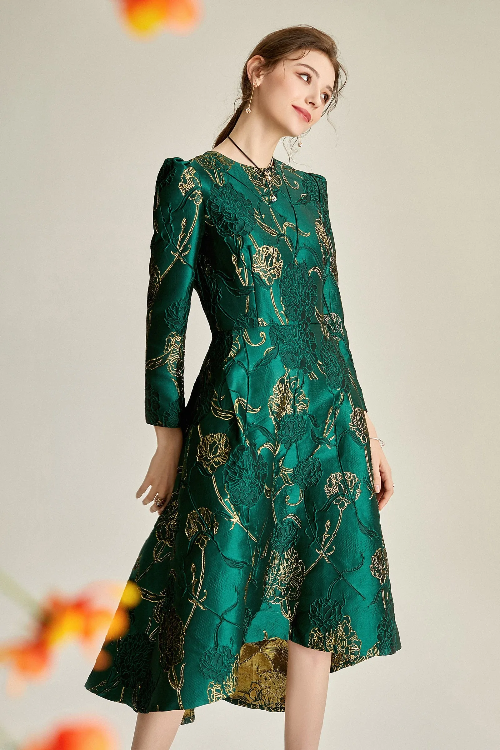 Designer Swan Jacquard Dress