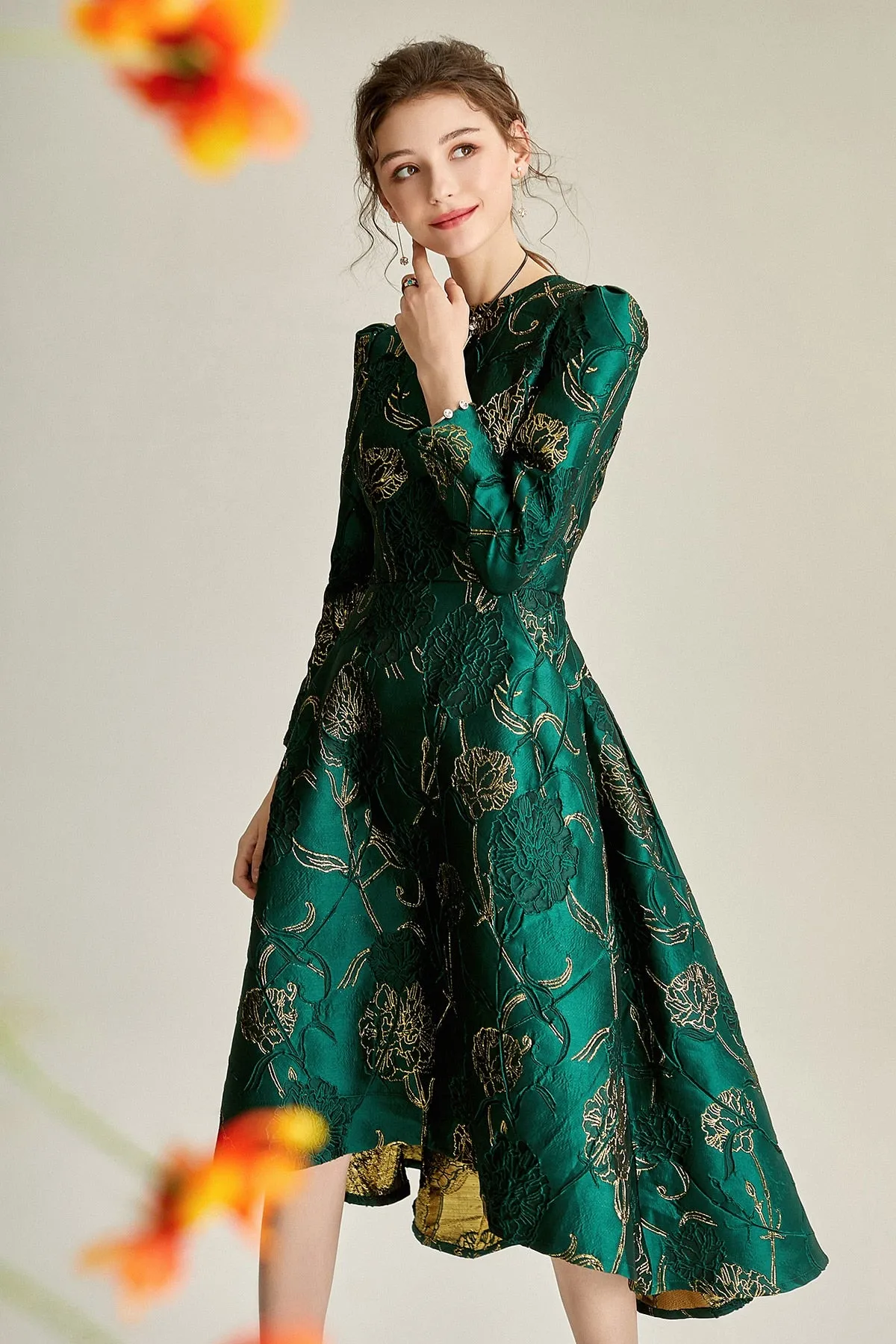 Designer Swan Jacquard Dress