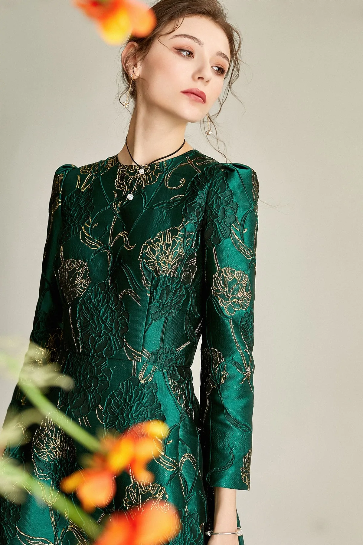 Designer Swan Jacquard Dress