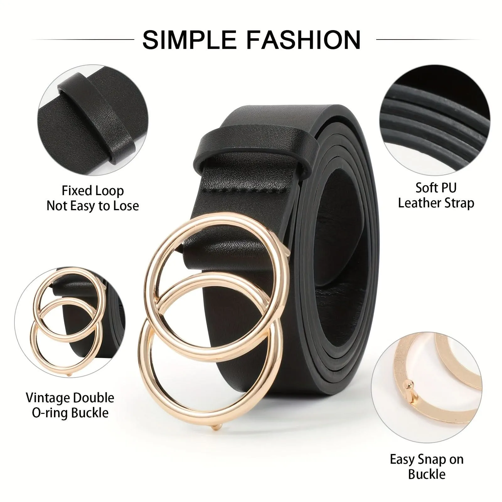 Double O-Ring PU Leather Waist Belt