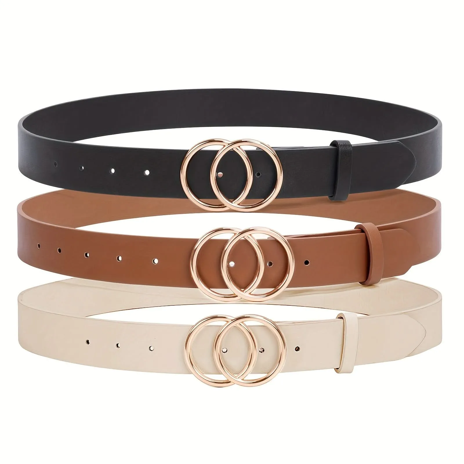 Double O-Ring PU Leather Waist Belt