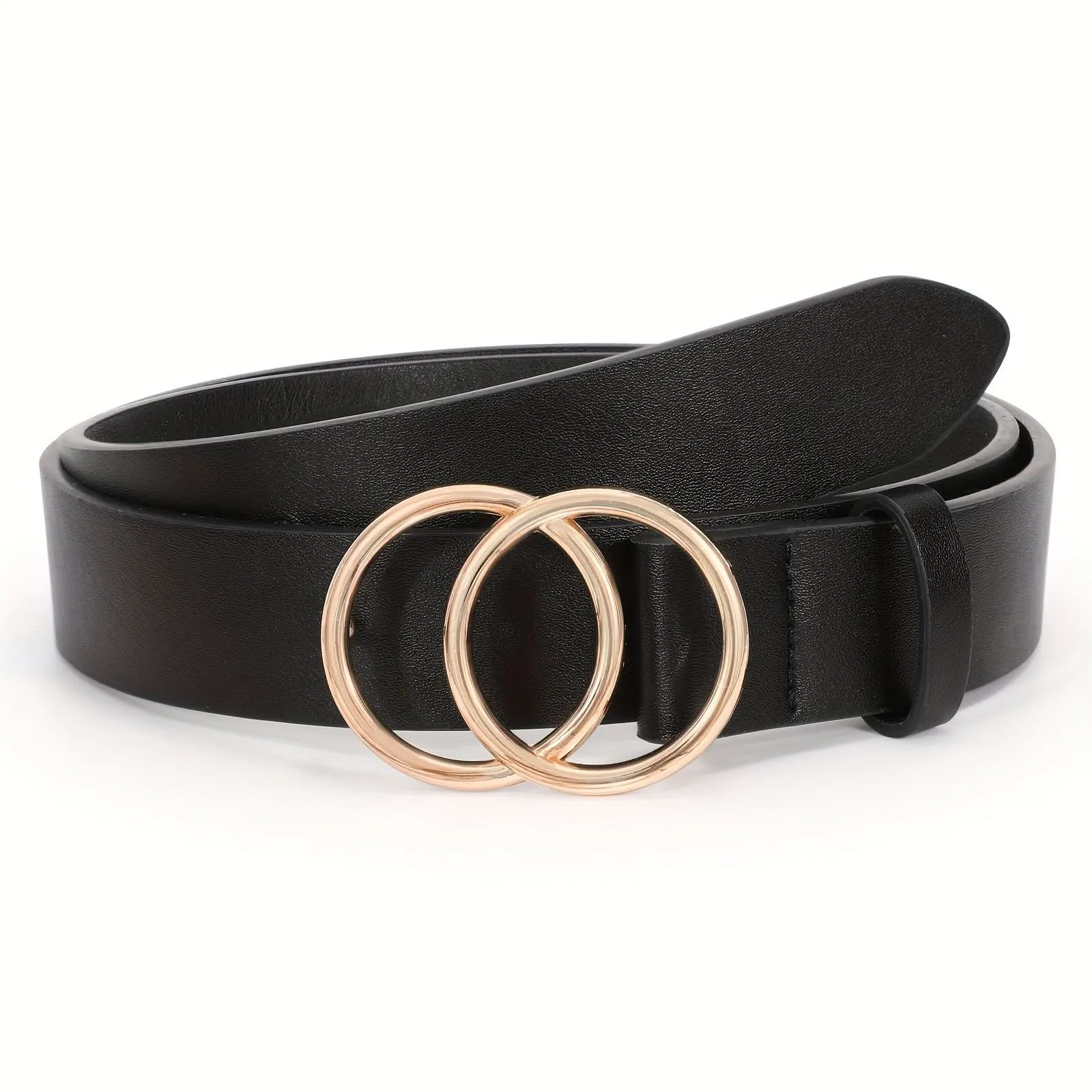 Double O-Ring PU Leather Waist Belt