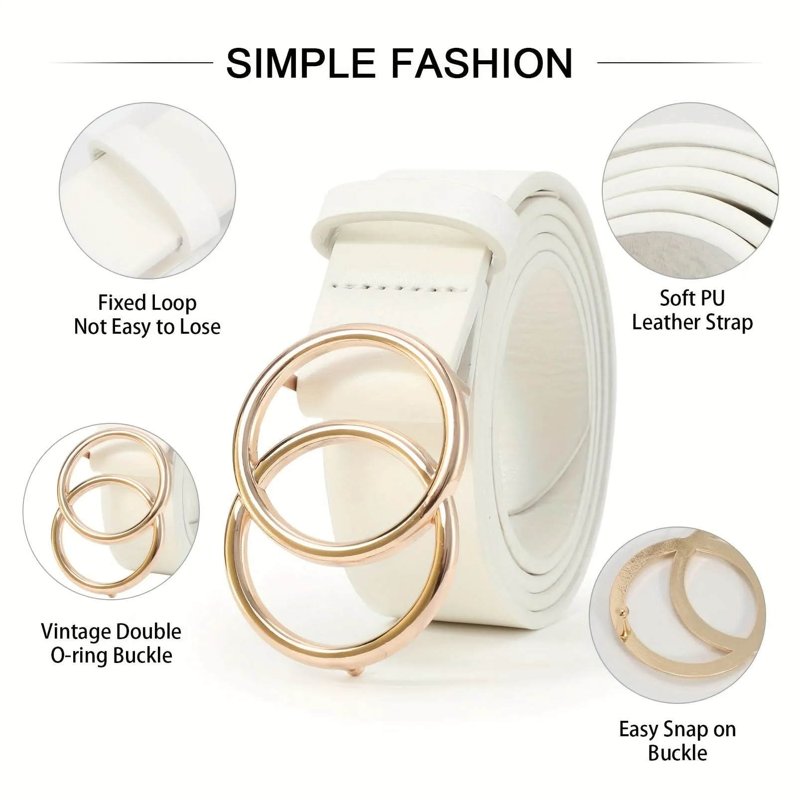 Double O-Ring PU Leather Waist Belt