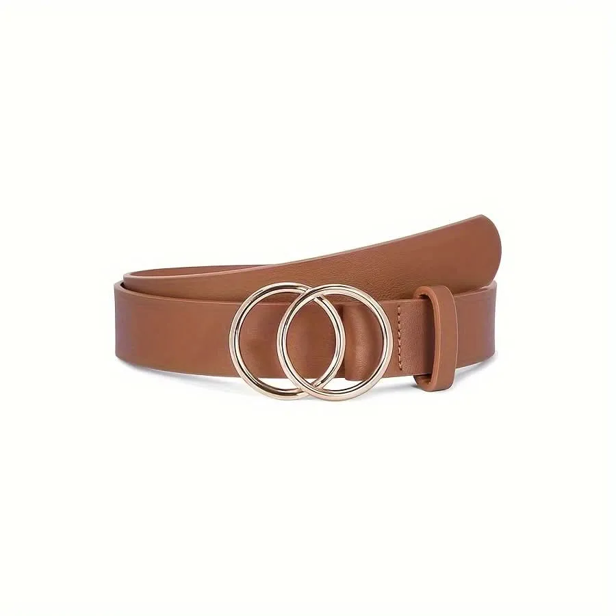 Double O-Ring PU Leather Waist Belt