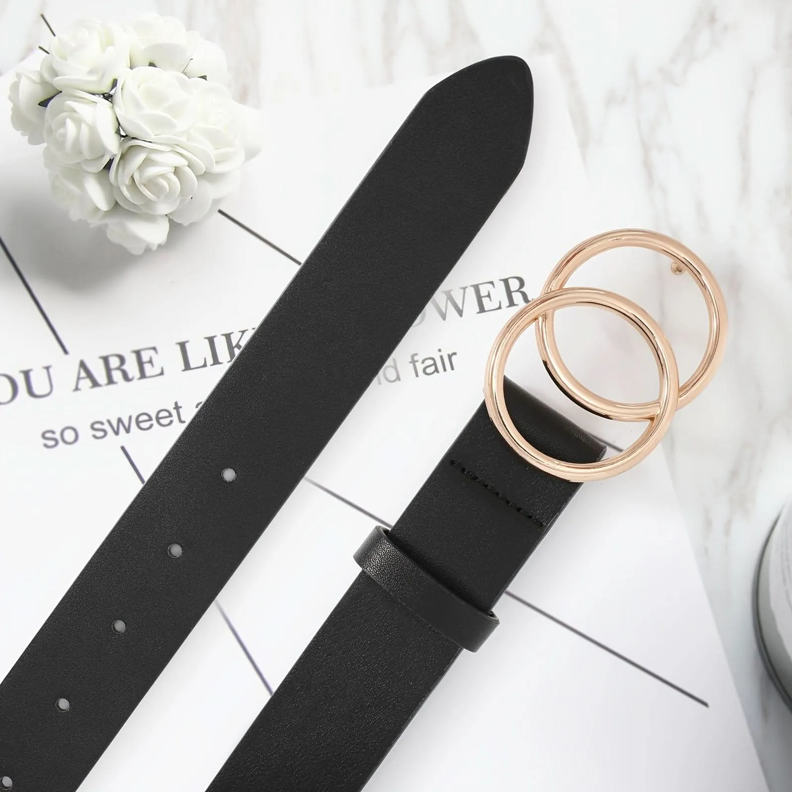 Double O-Ring PU Leather Waist Belt