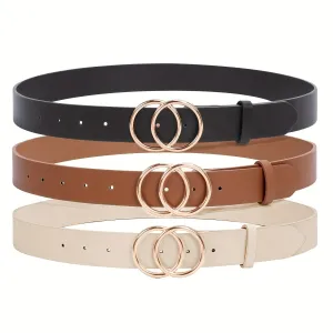 Double O-Ring PU Leather Waist Belt