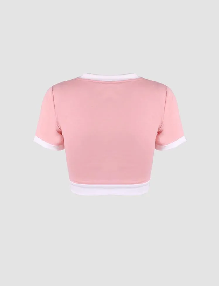 Dream Character V-Neck Pink Tops