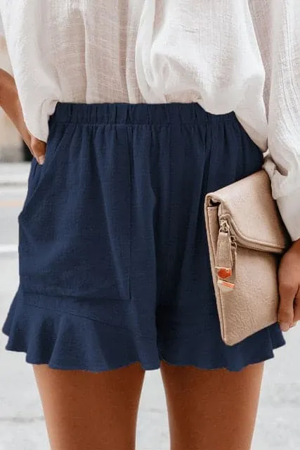 DressBetty - Women High Waist Elastic Pockets Ruffles Shorts
