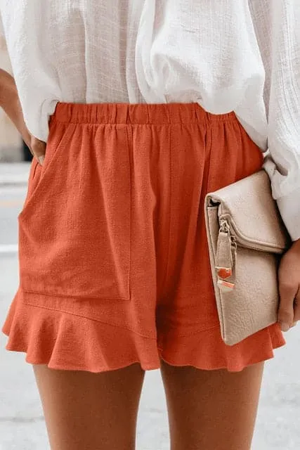 DressBetty - Women High Waist Elastic Pockets Ruffles Shorts