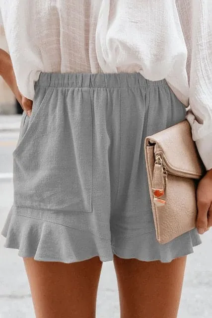 DressBetty - Women High Waist Elastic Pockets Ruffles Shorts
