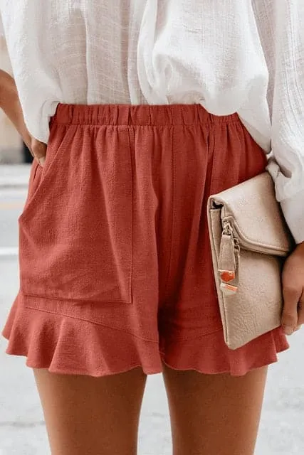 DressBetty - Women High Waist Elastic Pockets Ruffles Shorts