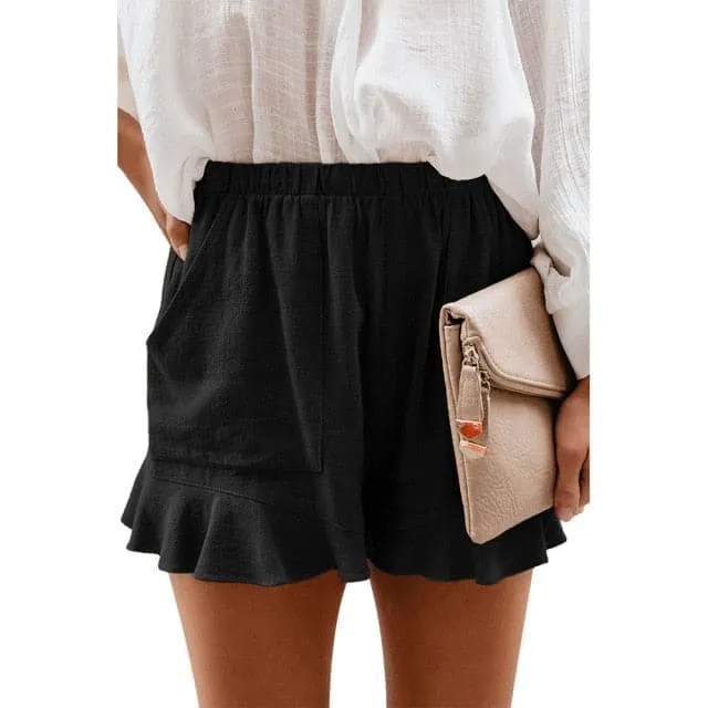 DressBetty - Women High Waist Elastic Pockets Ruffles Shorts