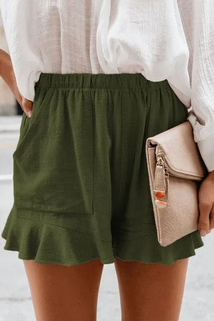 DressBetty - Women High Waist Elastic Pockets Ruffles Shorts