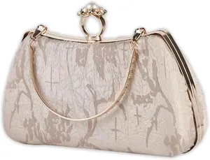 Elegant Ladies Evening Bag Pearl Clutch Bridal Wedding Purse with Detachable Chain - Stylish Beaded Handbag for Special Occasions(Almond)