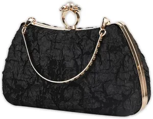 Elegant Ladies Evening Bag Pearl Clutch Bridal Wedding Purse with Detachable Chain - Stylish Beaded Handbag for Special Occasions(Black)
