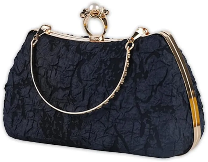 Elegant Ladies Evening Bag Pearl Clutch Bridal Wedding Purse with Detachable Chain - Stylish Beaded Handbag for Special Occasions(Blue)