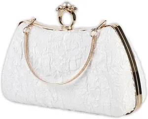 Elegant Ladies Evening Bag Pearl Clutch Bridal Wedding Purse with Detachable Chain - Stylish Beaded Handbag for Special Occasions(White)