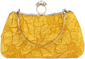 Elegant Ladies Evening Bag Pearl Clutch Bridal Wedding Purse with Detachable Chain - Stylish Beaded Handbag for Special Occasions(Yellow)