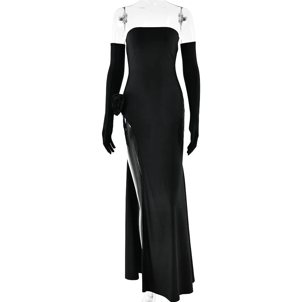 Elegant Sexy Tube Top Inlay Sleeveless Split Backless Dress