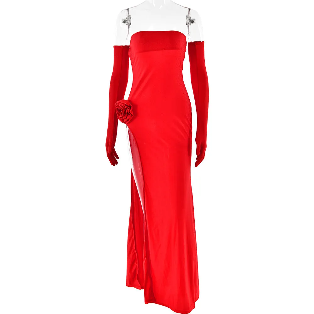 Elegant Sexy Tube Top Inlay Sleeveless Split Backless Dress