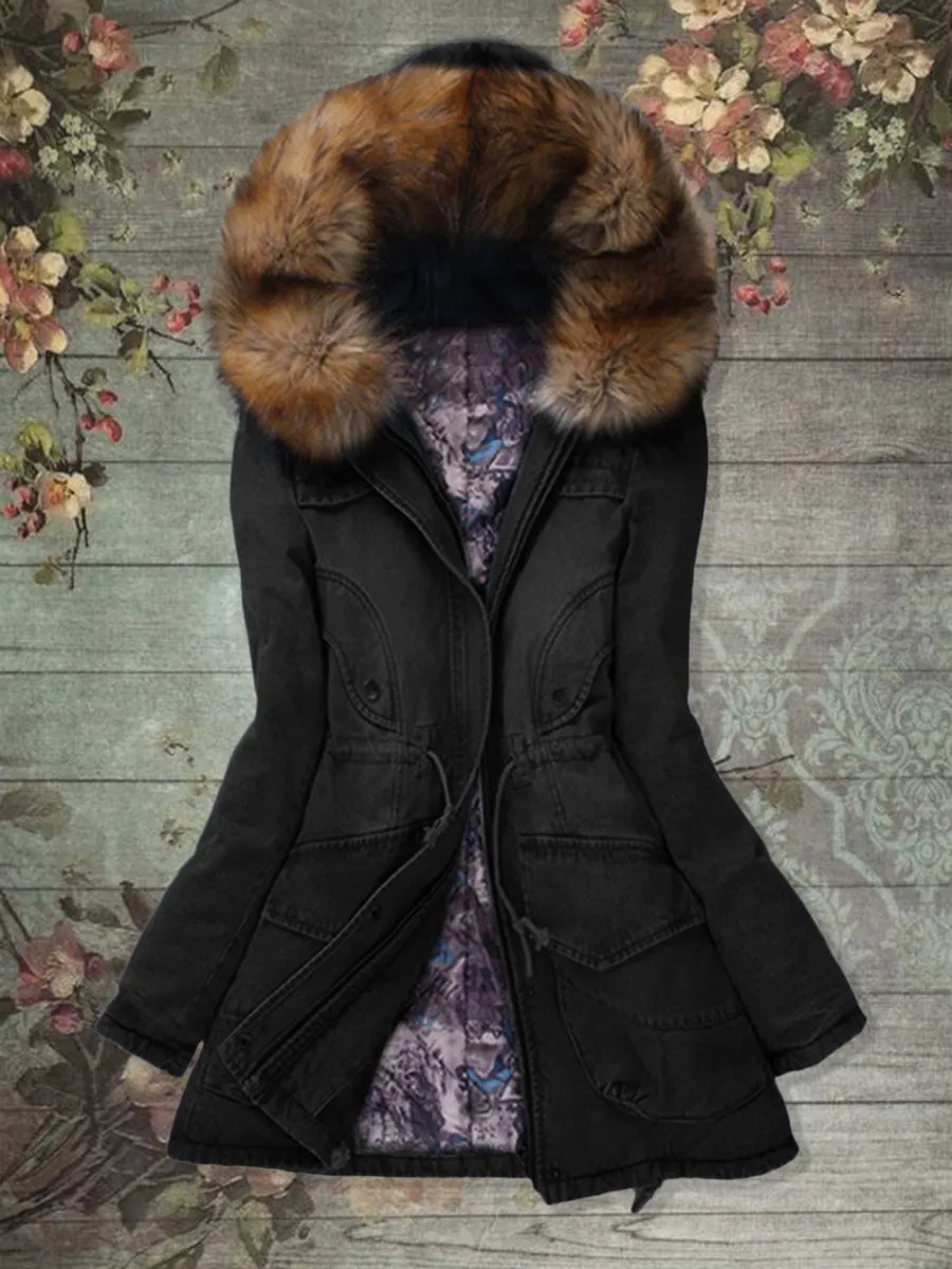 Fashionable Denim Women's Jacket with Furry Hood