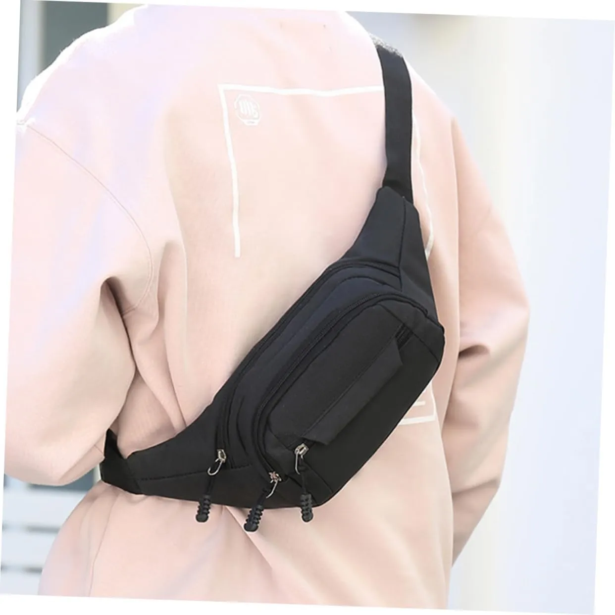 FAVOMOTO Durable Oxford Cloth Waist Bag for Men Running Belt Fanny Pack for Outdoor Sports Capacity Travel Pocket Stylish Design for Daily Use Black