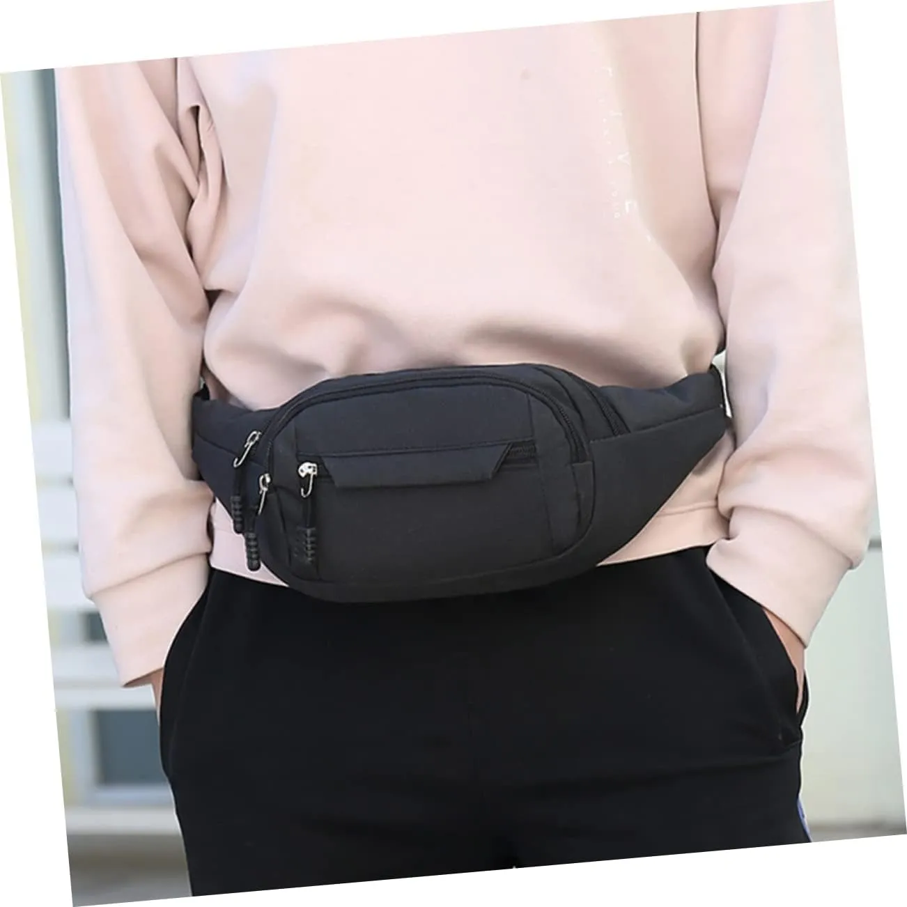 FAVOMOTO Durable Oxford Cloth Waist Bag for Men Running Belt Fanny Pack for Outdoor Sports Capacity Travel Pocket Stylish Design for Daily Use Black