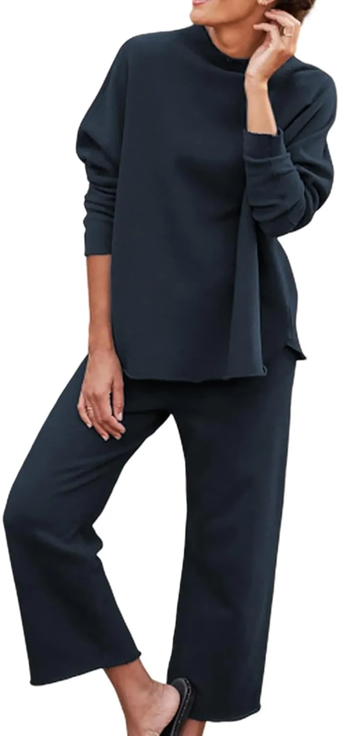 Feager Two Piece Sweat Sets Outfits Fall Fashion Casual Trendy Lounge Sweatsuits Cozy Knit Sweat Loungewear Set