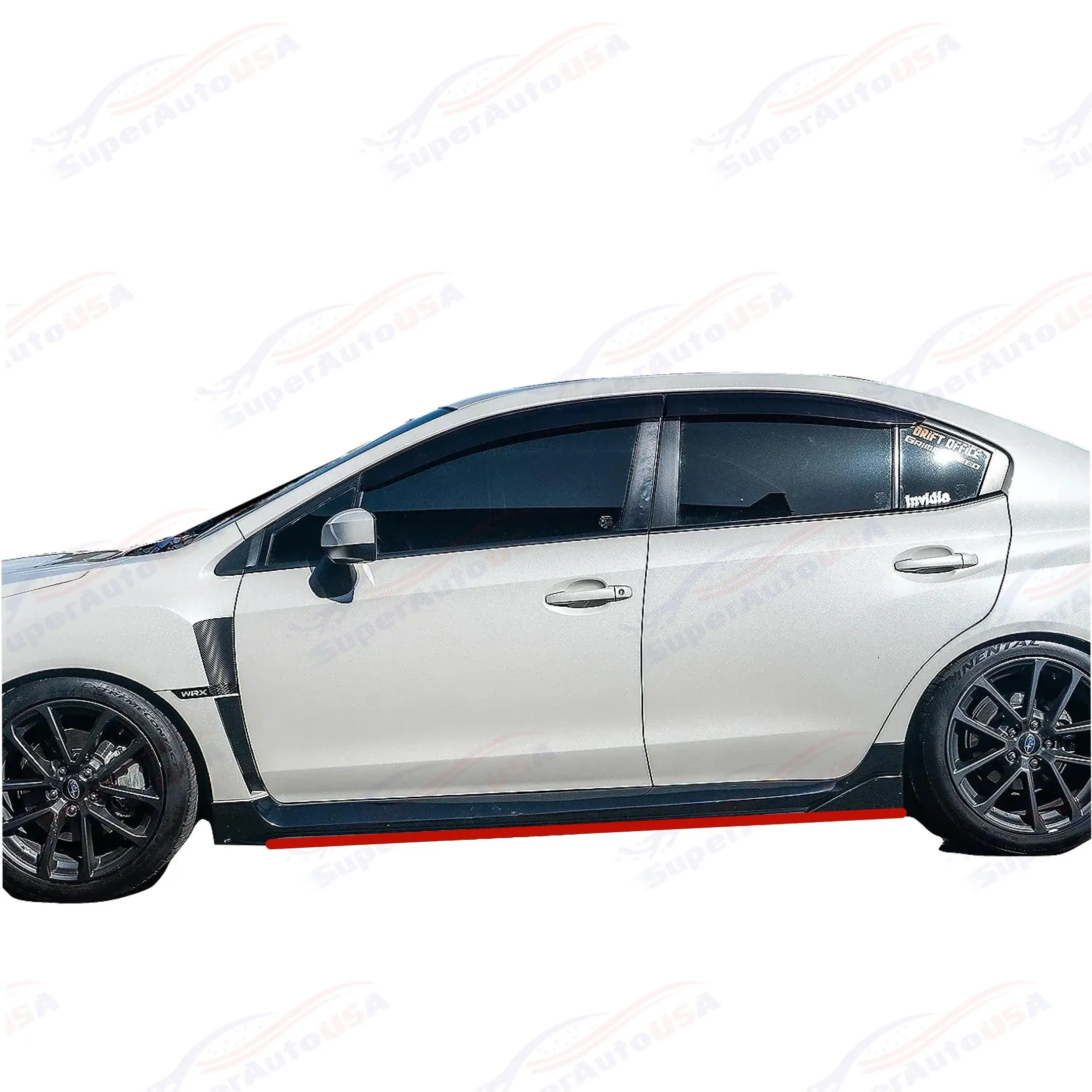 Fits for 15-21 Subaru WRX STI Black JDM Style Side Skirts Body Kit w/ Red Trims