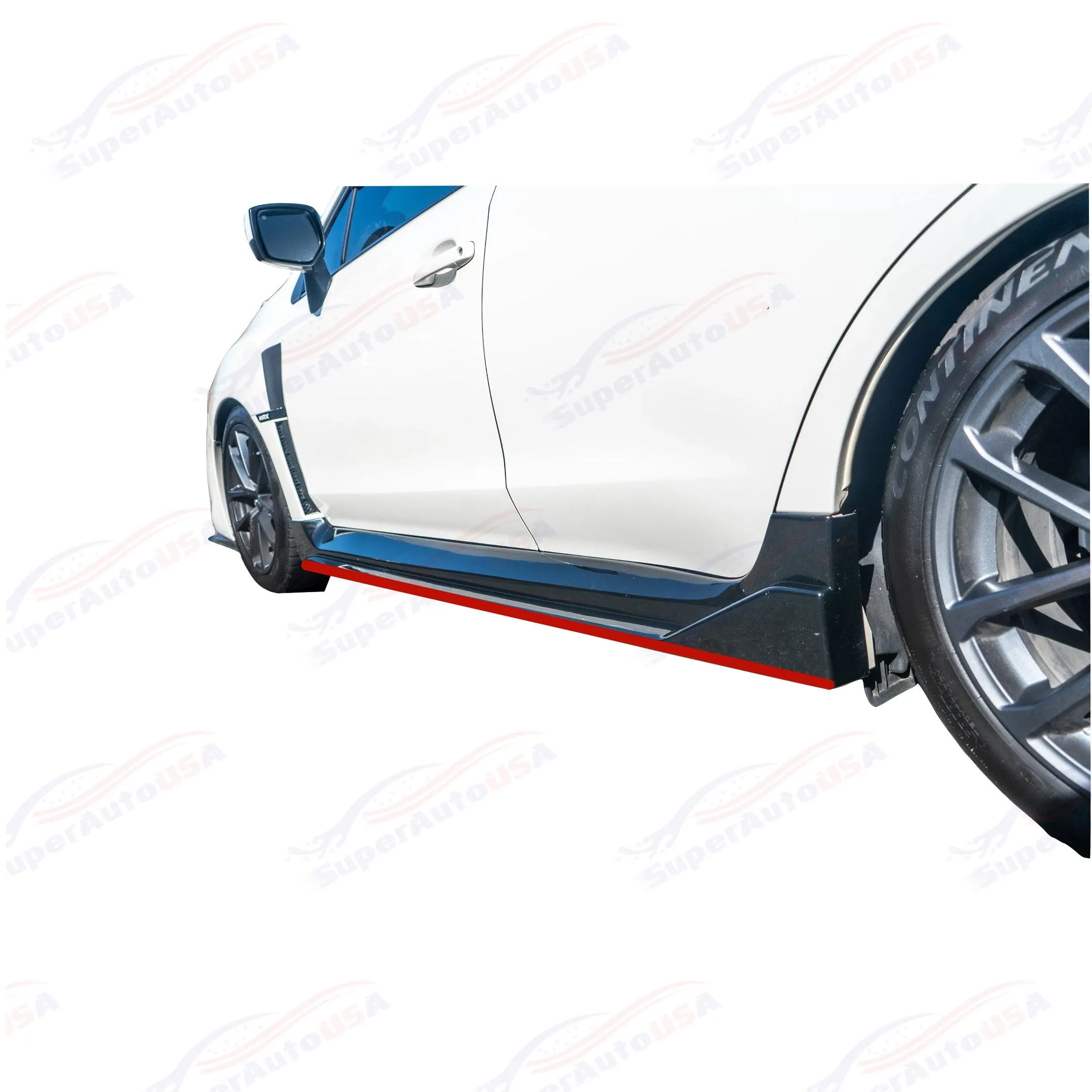 Fits for 15-21 Subaru WRX STI Black JDM Style Side Skirts Body Kit w/ Red Trims