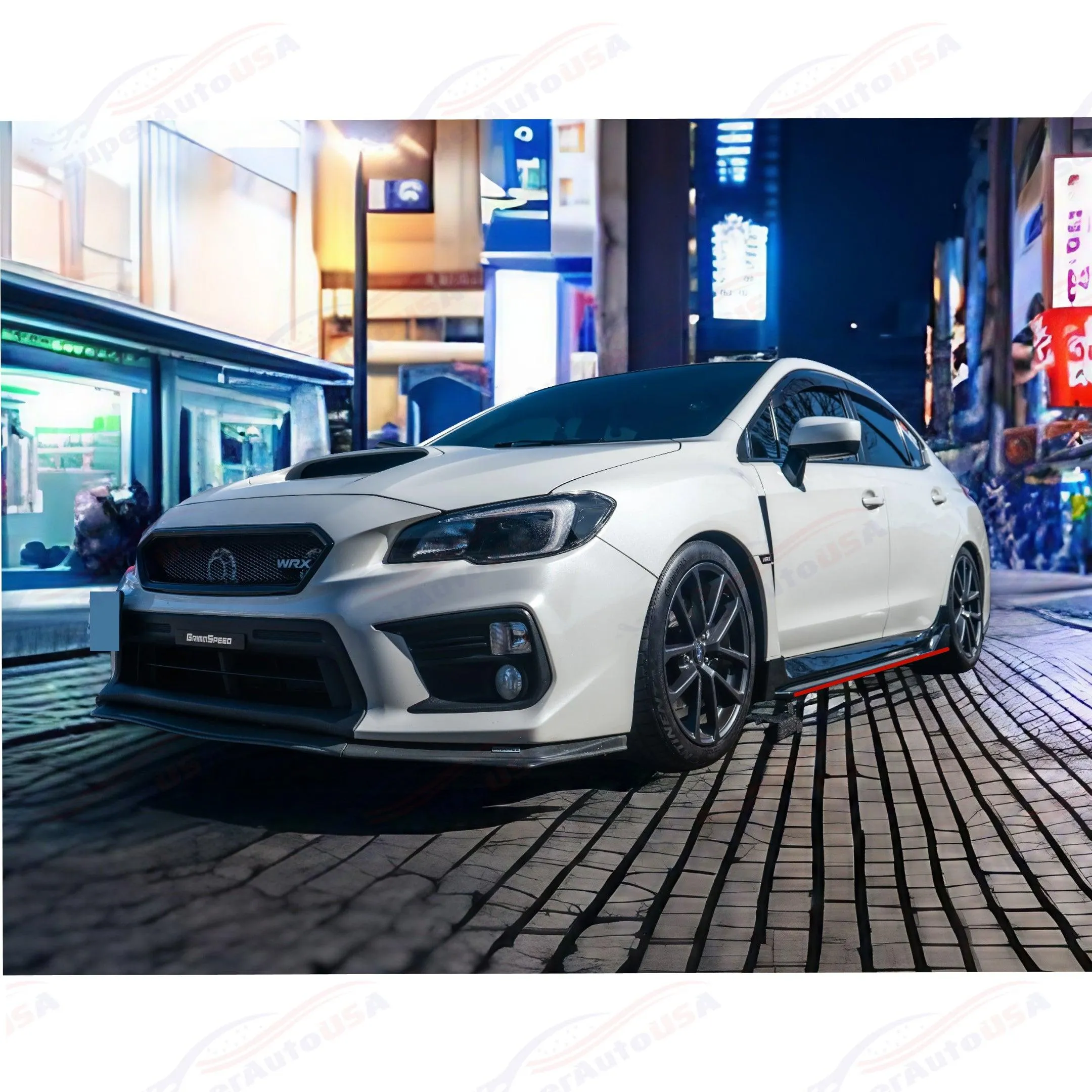 Fits for 15-21 Subaru WRX STI Black JDM Style Side Skirts Body Kit w/ Red Trims