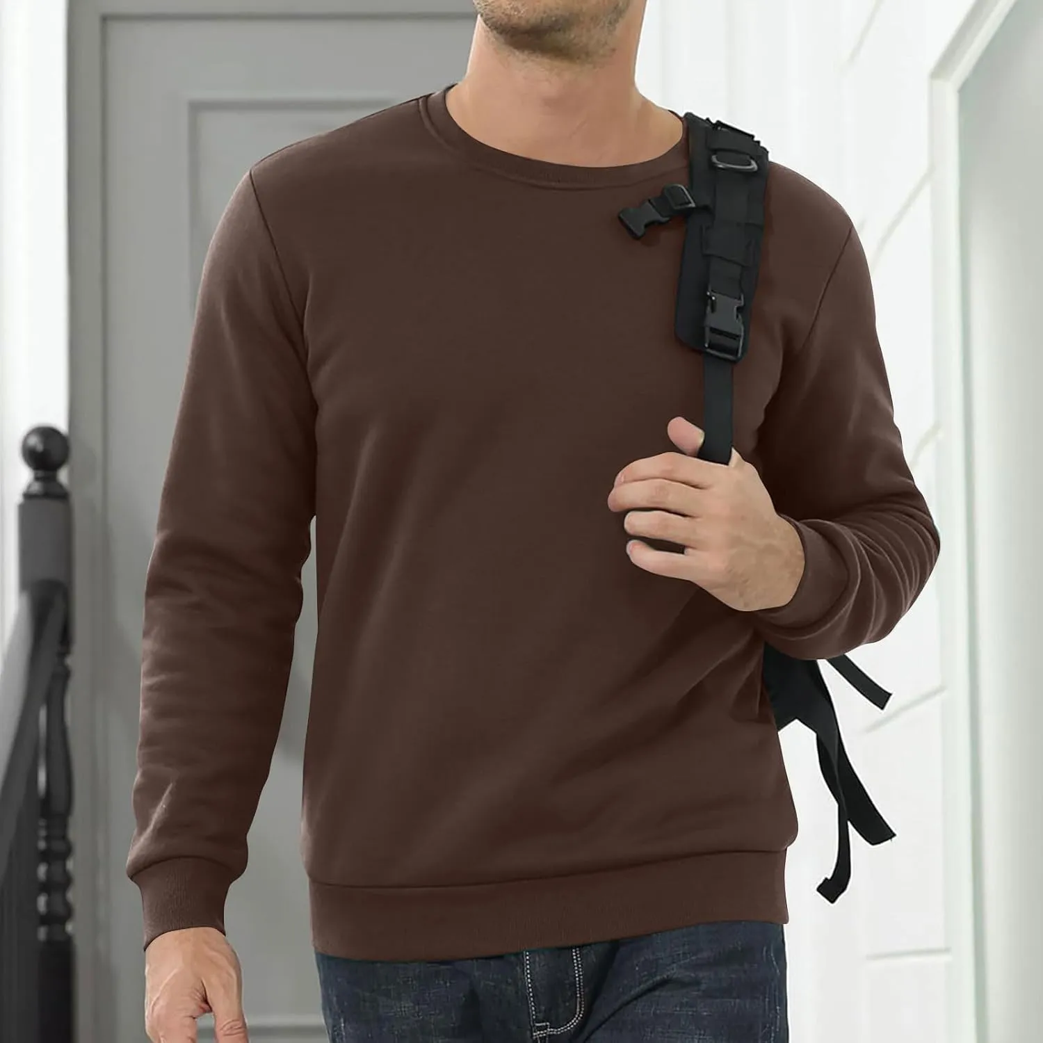 Fleece Lined Sweatshirts for Men Thermal Long Sleeve Tops Warm Undershirt Winter Crewneck Sweatshirt Thick Pullover