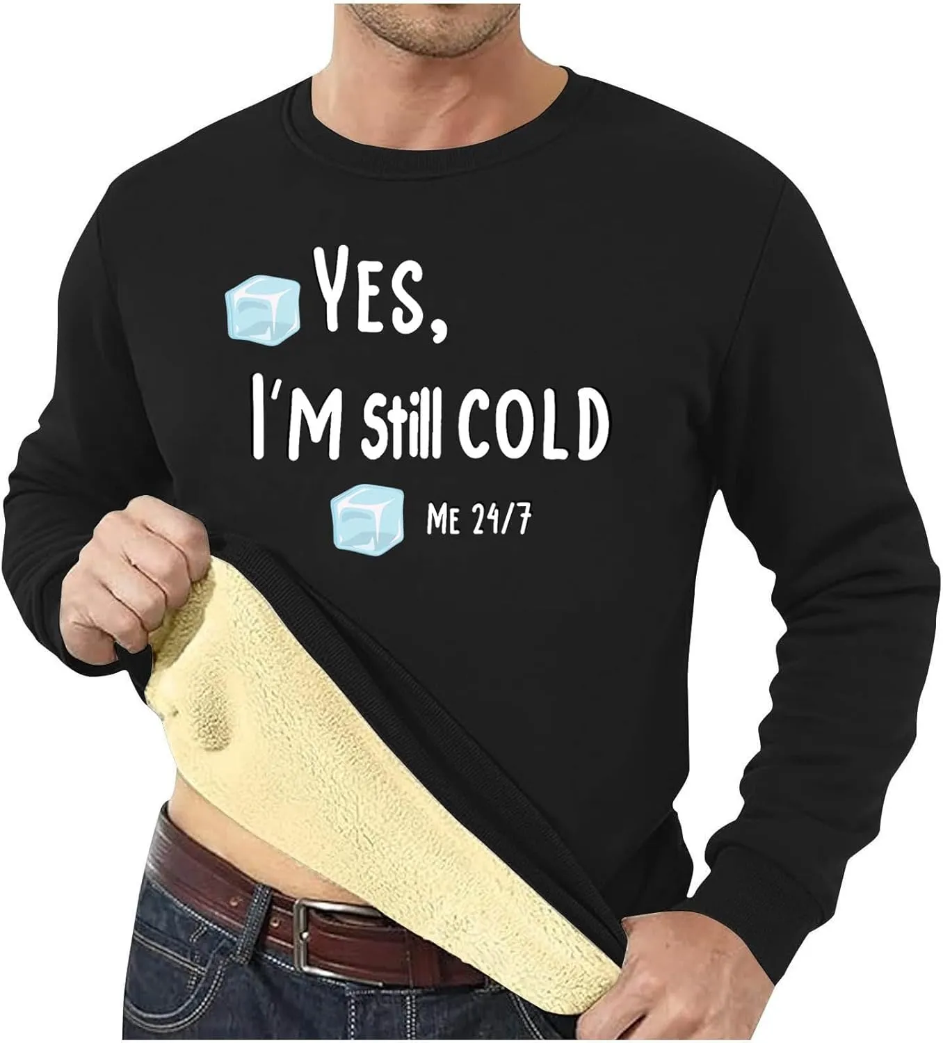 Fleece Lined Sweatshirts for Men Thermal Long Sleeve Tops Warm Undershirt Winter Crewneck Sweatshirt Thick Pullover