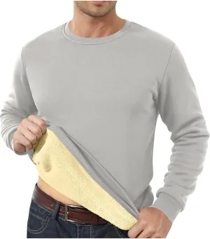 Fleece Lined Sweatshirts for Men Thermal Long Sleeve Tops Warm Undershirt Winter Crewneck Sweatshirt Thick Pullover