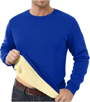Fleece Lined Sweatshirts for Men Thermal Long Sleeve Tops Warm Undershirt Winter Crewneck Sweatshirt Thick Pullover