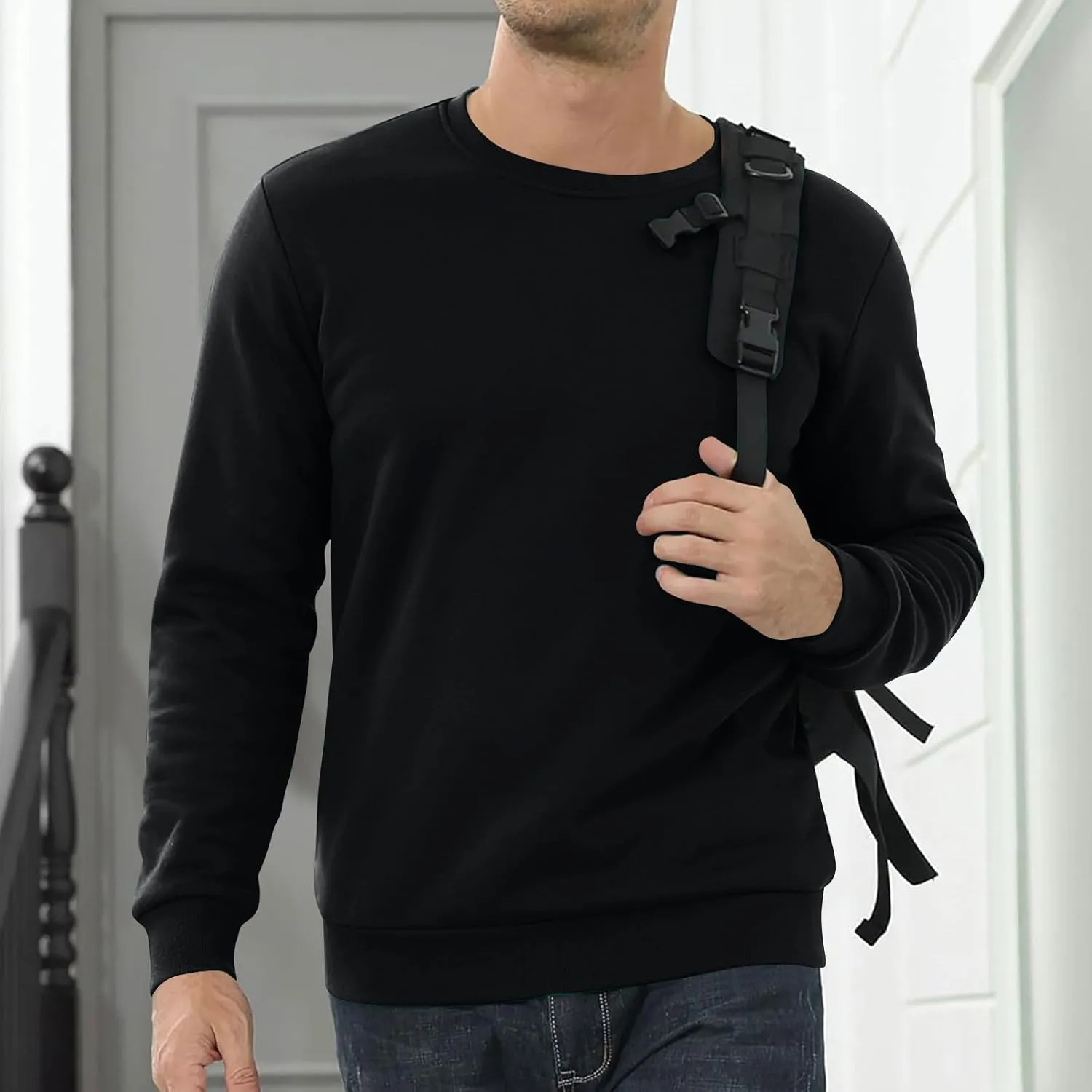 Fleece Lined Sweatshirts for Men Thermal Long Sleeve Tops Warm Undershirt Winter Crewneck Sweatshirt Thick Pullover