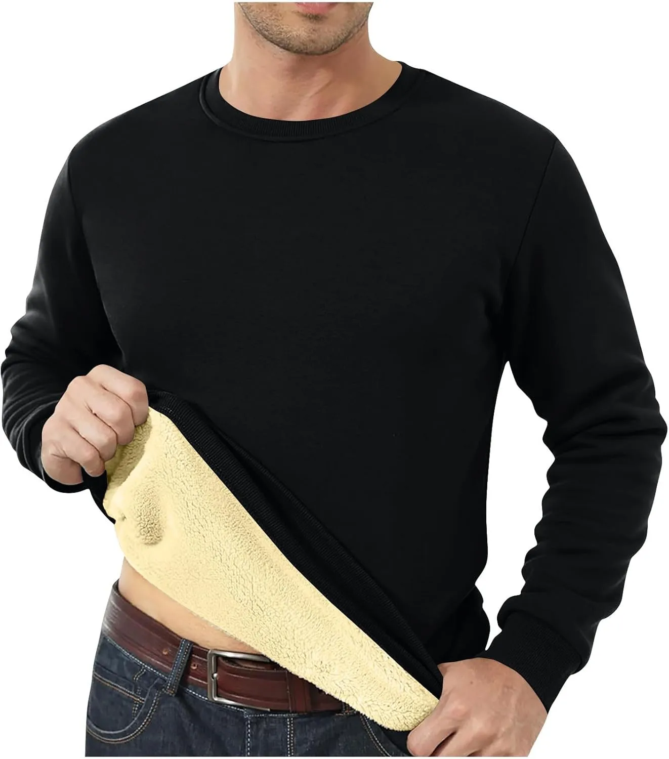 Fleece Lined Sweatshirts for Men Thermal Long Sleeve Tops Warm Undershirt Winter Crewneck Sweatshirt Thick Pullover
